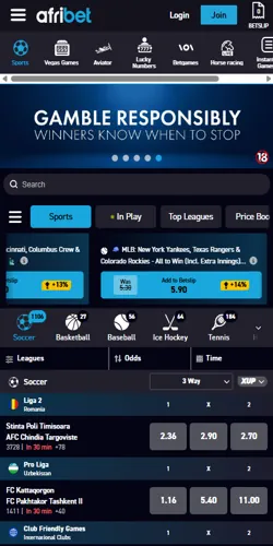 Afribet South Africa app on a smartphone